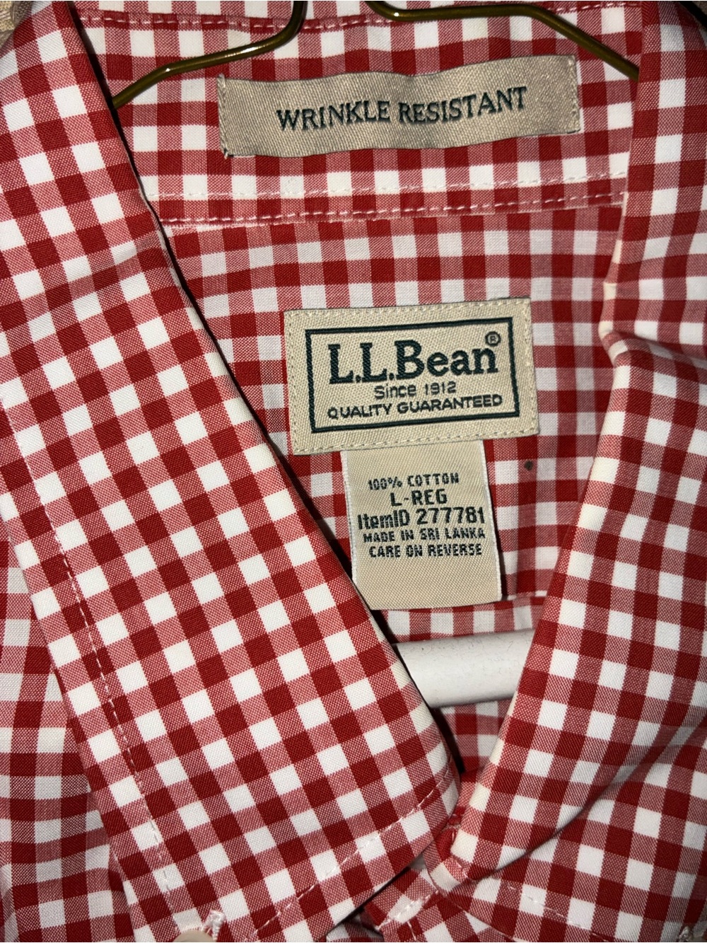 L.L. Bean Red and White Gingham Short-Sleeve Button-Down Shirt - Picture 3 of 3